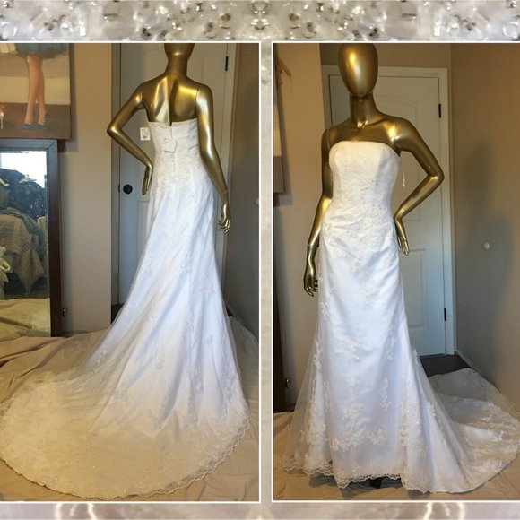 MICHELANGELO ๐ฅ Beaded Strapless Tulle Lace Wedding Dress - David's Bridal NEW!! - Picture 8 of 16